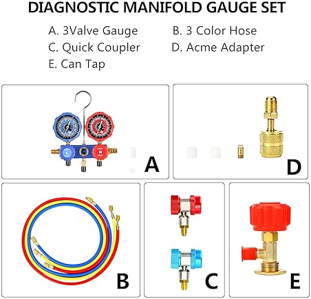 HZAUTOS 1/3HP SINGLE-STAGE VACUUM PUMP & ALUMINUM MANIFOLD GAUGE SET KIT FOR HVAC A/C MAINTENANCE - 4CFM