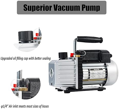 HZAUTOS 1/3HP SINGLE-STAGE VACUUM PUMP & ALUMINUM MANIFOLD GAUGE SET KIT FOR HVAC A/C MAINTENANCE - 4CFM