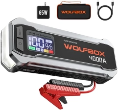 WOLFBOX 4000A JUMP STARTER | 12V CAR BATTERY PACK WITH QUICK CHARGER | LED DISPLAY | 24000MAH PORTABLE BOOSTER