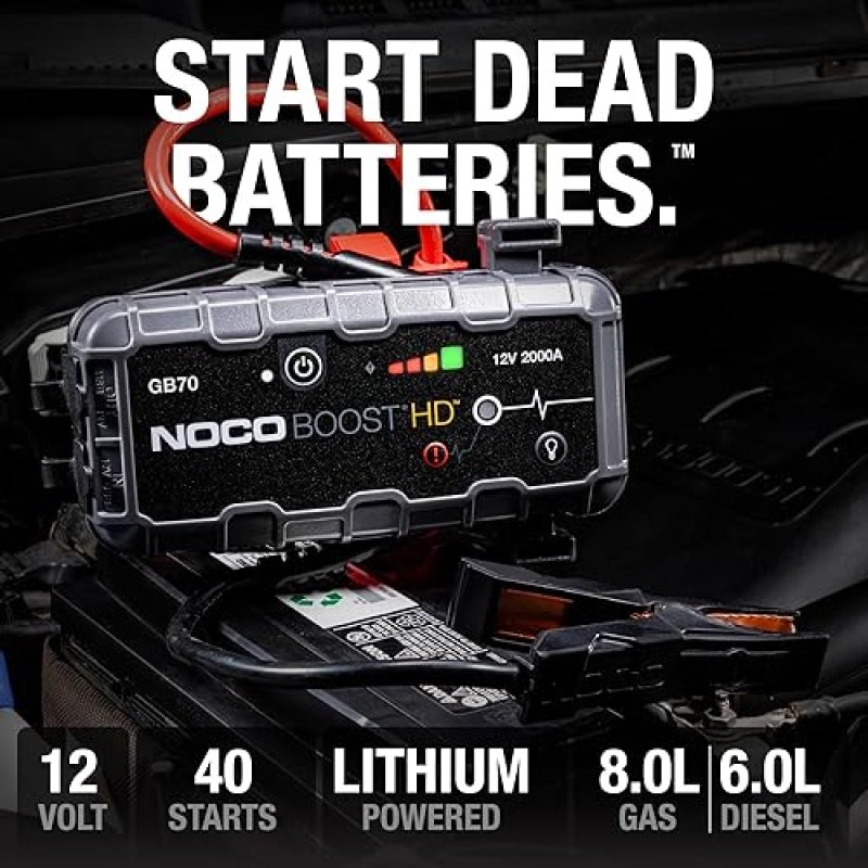 NOCO BOOST HD GB70 2000A ULTRASAFE CAR BATTERY JUMP STARTER, 12V BATTERY BOOSTER PACK, JUMP BOX, POR