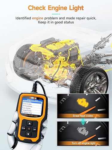 ANCEL AD410 OBD2 SCANNER FOR CHECK ENGINE LIGHT, FAULT DIAGNOSIS, ALL OBDII CARS, BLACK/YELLOW
