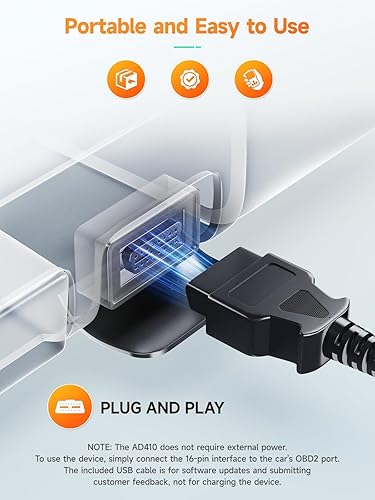 ANCEL AD410 OBD2 SCANNER FOR CHECK ENGINE LIGHT, FAULT DIAGNOSIS, ALL OBDII CARS, BLACK/YELLOW