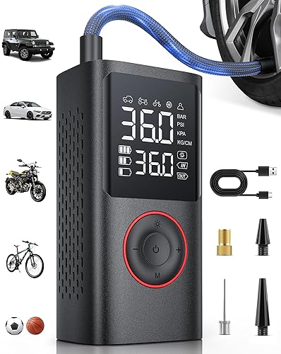 PORTABLE TIRE INFLATOR 150 PSI CORDLESS AIR COMPRESSOR WITH PRESSURE GAUGE & LED LIGHT