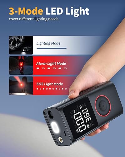 PORTABLE TIRE INFLATOR 150 PSI CORDLESS AIR COMPRESSOR WITH PRESSURE GAUGE & LED LIGHT