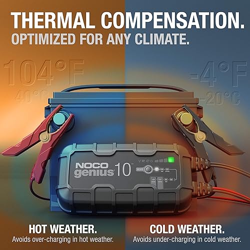 NOCO GENIUS10 SMART CAR BATTERY CHARGER FOR 6V/12V AUTOMOTIVE, MOTORCYCLE, ATV, LITHIUM, DEEP CYCLE BATTERIES