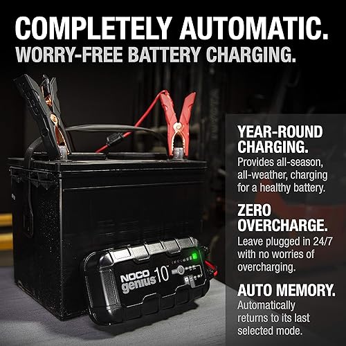 NOCO GENIUS10 SMART CAR BATTERY CHARGER FOR 6V/12V AUTOMOTIVE, MOTORCYCLE, ATV, LITHIUM, DEEP CYCLE BATTERIES