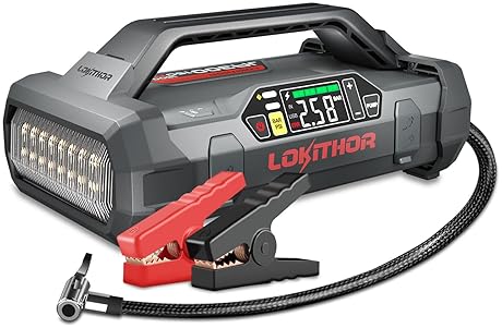 LOKITHOR PORTABLE CAR JUMP STARTER WITH AIR COMPRESSOR - 1500A 12V, 150 PSI TIRE INFLATOR, 24-MONTH STANDBY