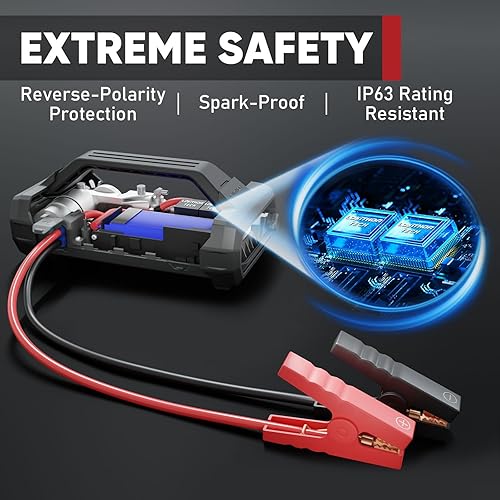 LOKITHOR PORTABLE CAR JUMP STARTER WITH AIR COMPRESSOR - 1500A 12V, 150 PSI TIRE INFLATOR, 24-MONTH STANDBY