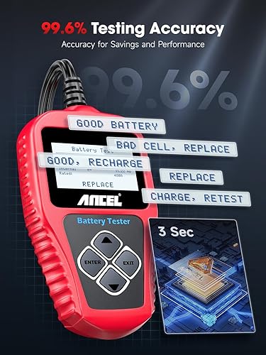 ANCEL 12V CAR BATTERY TESTER & ALTERNATOR DIAGNOSTIC TOOL - 100-2000 CCA CAPACITY