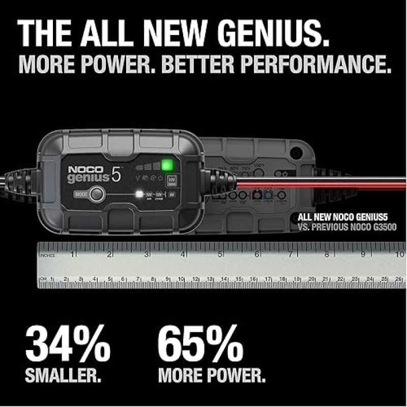 NOCO GENIUS5 5A SMART CAR BATTERY CHARGER FOR 6V/12V AUTOMOTIVE, MOTORCYCLE, ATV, LITHIUM & DEEP CYCLE BATTERIES
