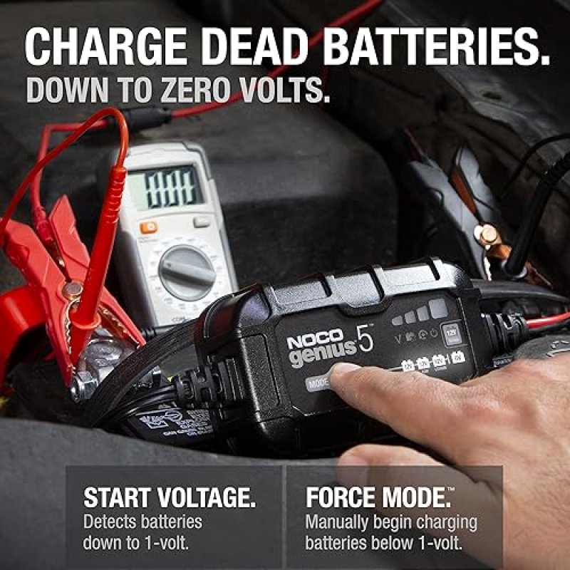 NOCO GENIUS5 5A SMART CAR BATTERY CHARGER FOR 6V/12V AUTOMOTIVE, MOTORCYCLE, ATV, LITHIUM & DEEP CYCLE BATTERIES
