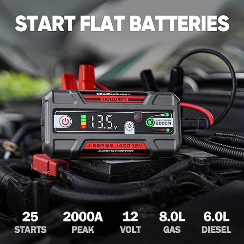 LOKITHOR 2000A 12V LITHIUM JUMP STARTER WITH CONNECTMAX TECH FOR GAS & DIESEL ENGINES