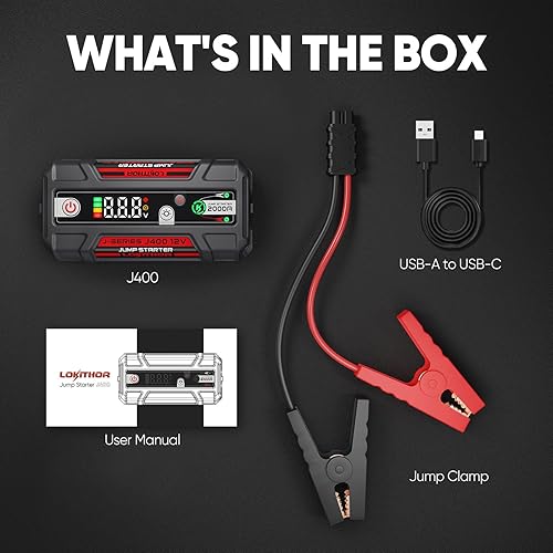 LOKITHOR 2000A 12V LITHIUM JUMP STARTER WITH CONNECTMAX TECH FOR GAS & DIESEL ENGINES