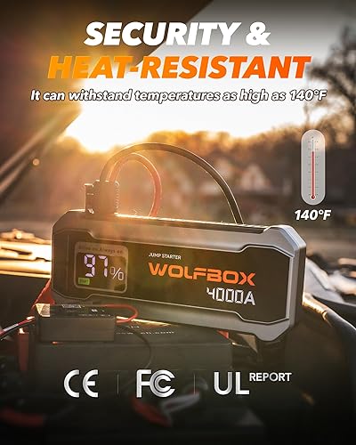 WOLFBOX 4000A JUMP STARTER WITH QUICK CHARGER, LED DISPLAY - 24000MAH BATTERY PACK FOR CARS & TRUCKS