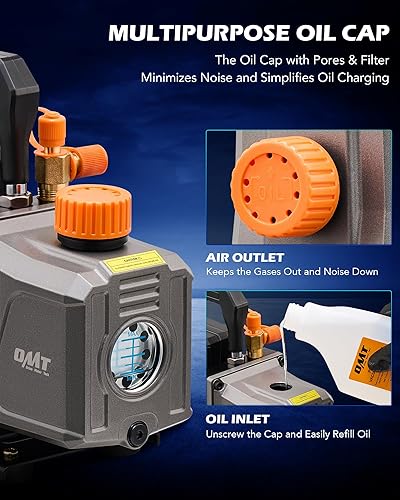 ORION MOTOR TECH 4CFM HVAC VACUUM PUMP KIT FOR AUTO AC, R12 R22 R134A R410A, RESIN DEGASSING, OIL INCLUDED