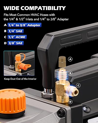 ORION MOTOR TECH 4CFM HVAC VACUUM PUMP KIT FOR AUTO AC, R12 R22 R134A R410A, RESIN DEGASSING, OIL INCLUDED