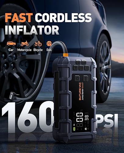 BUTURE 10-IN-1 PORTABLE CAR BATTERY JUMP STARTER WITH AIR COMPRESSOR - 8000A, 160 PSI, CHARGER - GAS & DIESEL, JUMPER CABLES, GLOVES, LIGHTS