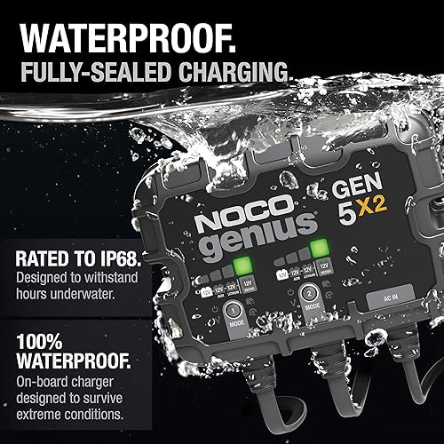 NOCO GENIUS GEN5X2 SMART MARINE BATTERY CHARGER - 12V WATERPROOF CHARGER FOR AGM, LITHIUM, AND DEEP-CYCLE BATTERIES