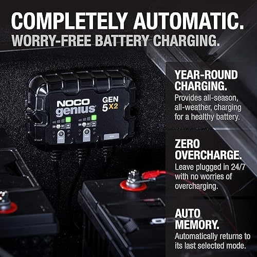 NOCO GENIUS GEN5X2 SMART MARINE BATTERY CHARGER - 12V WATERPROOF CHARGER FOR AGM, LITHIUM, AND DEEP-CYCLE BATTERIES