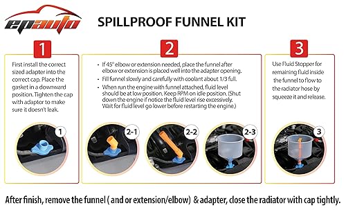 EPAUTO RADIATOR COOLANT FILLING FUNNEL KIT WITH SPILL-PROOF DESIGN