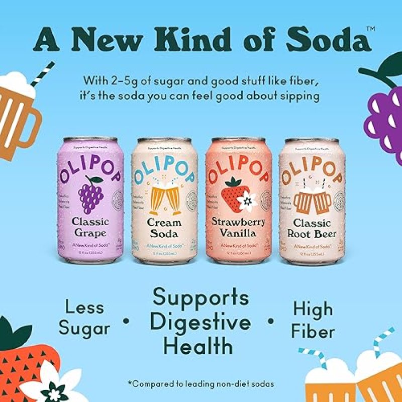 OLIPOP PREBIOTIC SODA FAVORITES VARIETY PANTRY PACK - GLUTEN-FREE, VEGAN, GMO-FREE 12OZ (12 CANS)