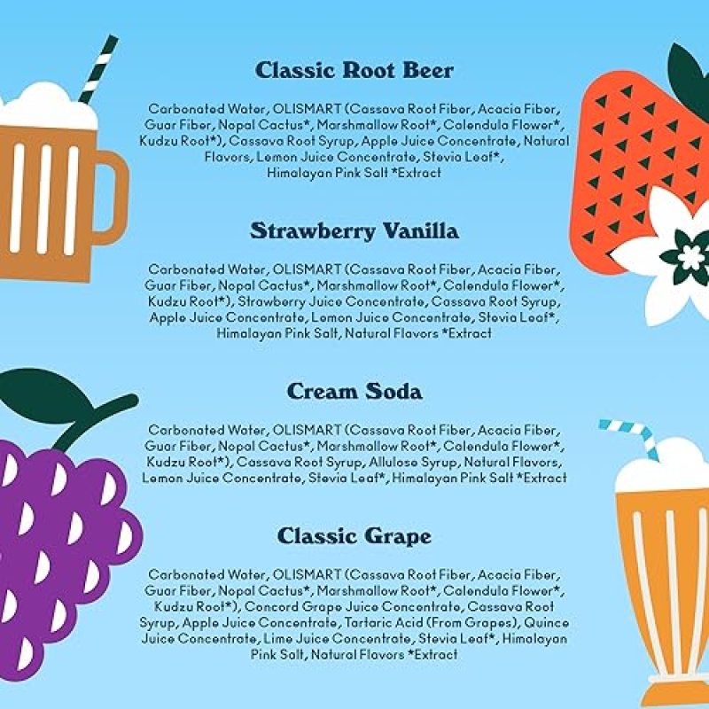 OLIPOP PREBIOTIC SODA FAVORITES VARIETY PANTRY PACK - GLUTEN-FREE, VEGAN, GMO-FREE 12OZ (12 CANS)