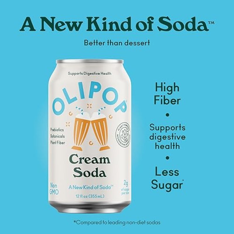 OLIPOP PREBIOTIC SODA POP, GMO-FREE, 12OZ (12 CANS) VEGAN