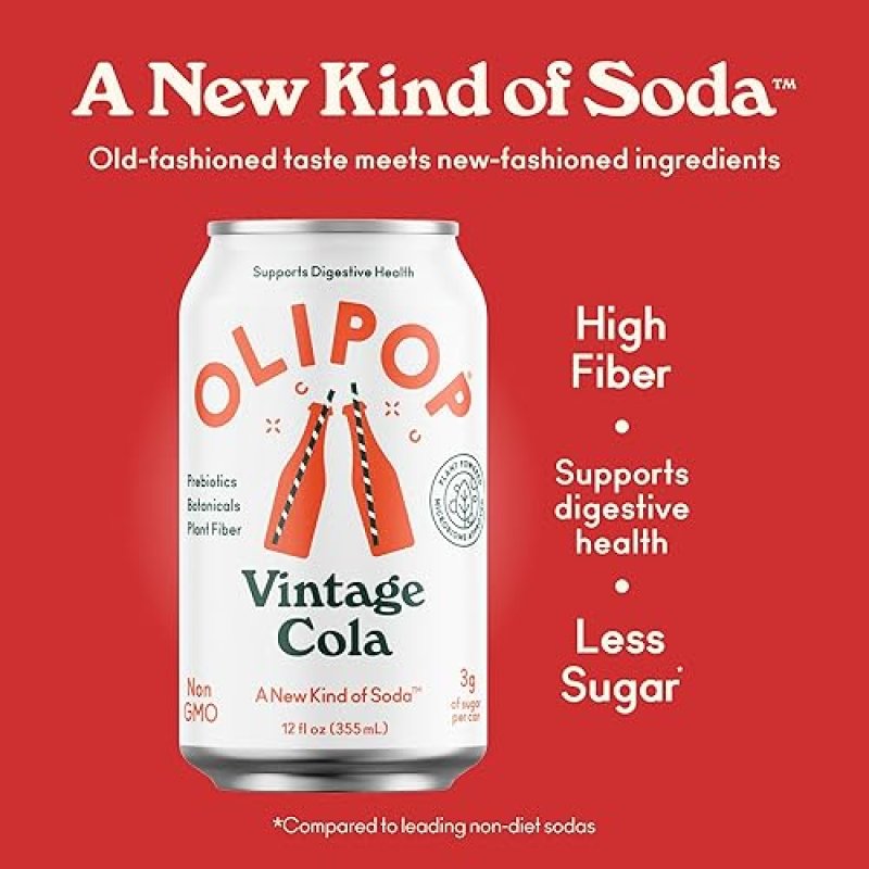 OLIPOP VINTAGE COLA PREBIOTIC SODA - 12OZ (12-CANS), GLUTEN-FREE, VEGAN, GMO-FREE