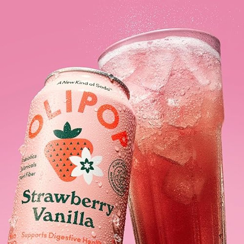 OLIPOP PREBIOTIC SODA, 12OZ (12-CANS), GLUTEN-FREE, VEGAN, GMO-FREE STRAWBERRY VANILLA