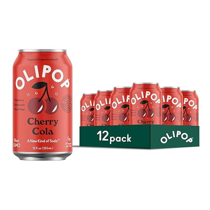 OLIPOP CHERRY COLA PREBIOTIC SODA PANTRY PACK - GLUTEN-FREE, VEGAN, 12OZ (12-CANS)