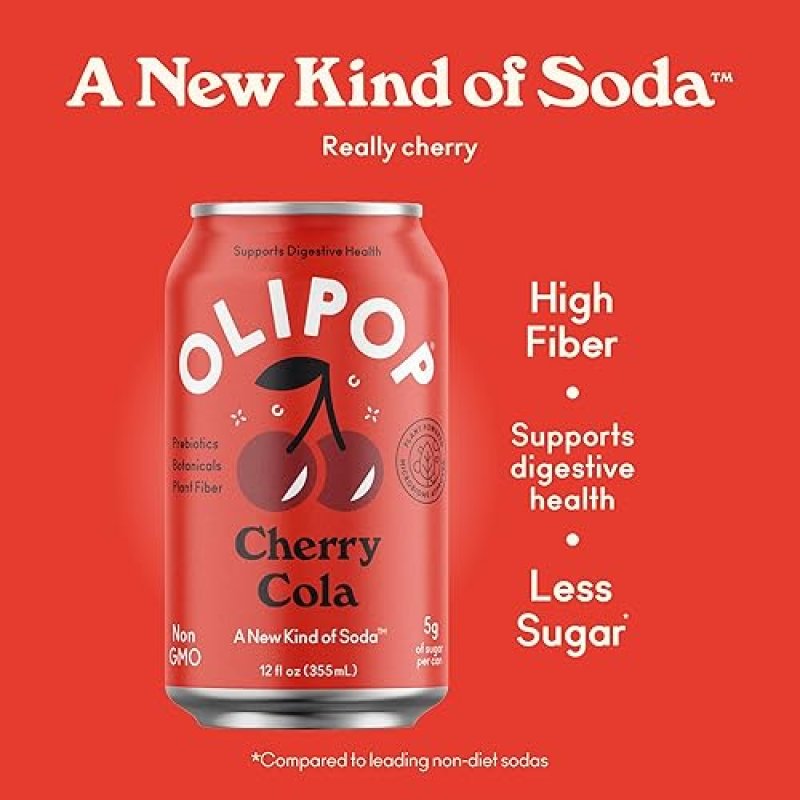 OLIPOP CHERRY COLA PREBIOTIC SODA PANTRY PACK - GLUTEN-FREE, VEGAN, 12OZ (12-CANS)