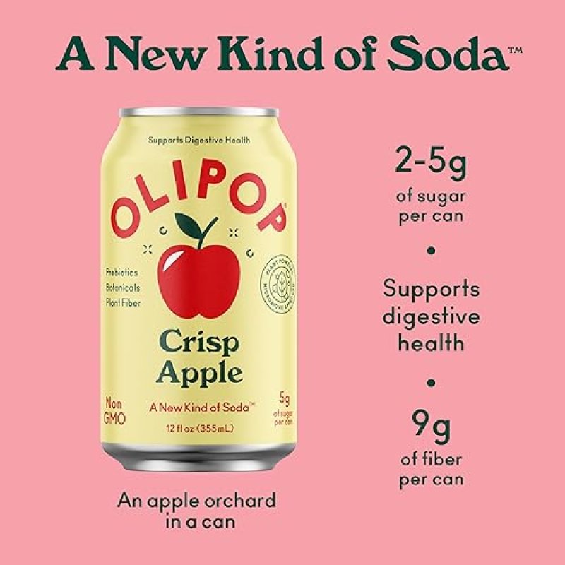 OLIPOP CRISP APPLE PREBIOTIC SODA - 12OZ (12-CANS), GLUTEN-FREE, VEGAN
