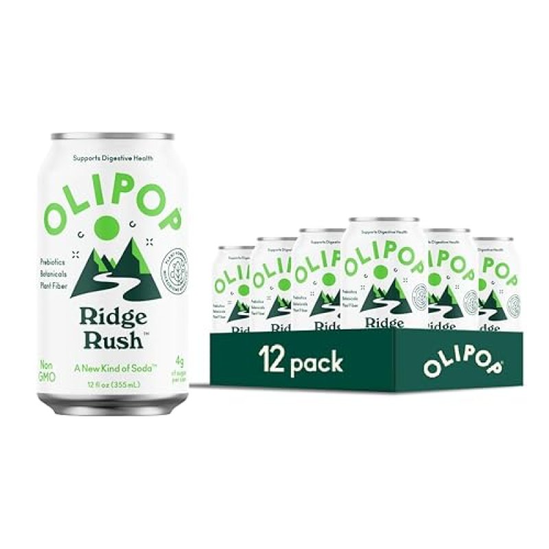 OLIPOP RIDGE RUSH PREBIOTIC SODA - PREBIOTICS, FIBER, BOTANICALS - GLUTEN-FREE, VEGAN, GMO-FREE - 12OZ (12 CANS)