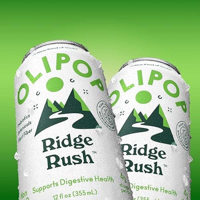 OLIPOP RIDGE RUSH PREBIOTIC SODA - PREBIOTICS, FIBER, BOTANICALS - GLUTEN-FREE, VEGAN, GMO-FREE - 12OZ (12 CANS)