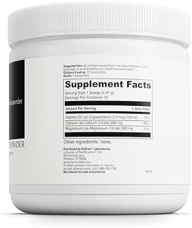 DAVINCI LABS VEGETARIAN CAL-MAG CITRATE POWDER FOR BONE HEALTH - VITAMIN D2, MAGNESIUM & CALCIUM - GLUTEN-FREE - 30 SERVINGS