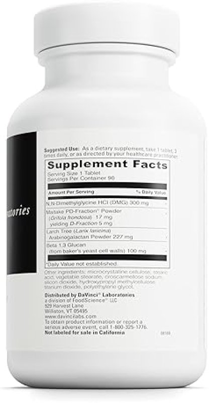 DAVINCI LABS IMMUNO-DMG SUPPLEMENT FOR IMMUNE SUPPORT - DMG, MAITAKE, LARCH, BETA GLUCAN - GLUTEN-FREE - 90 TABS