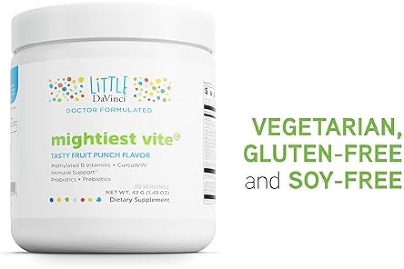 DAVINCI LABS LITTLE MIGHTIEST VITE - KIDS MULTIVITAMIN WITH PROBIOTICS & PREBIOTICS - IMMUNE, GUT & BRAIN SUPPORT - FRUIT PUNCH - 30 SERVINGS (42G)