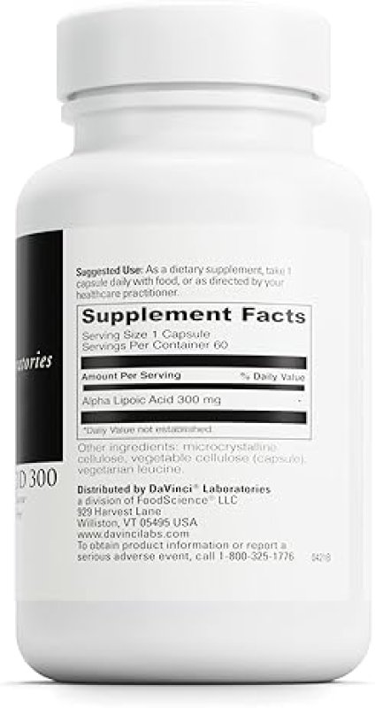 DAVINCI LABS ALPHA LIPOIC ACID 300: METABOLISM & COLLAGEN SUPPORT - 300MG PER CAPSULE - GLUTEN-FREE - 60 CAPS