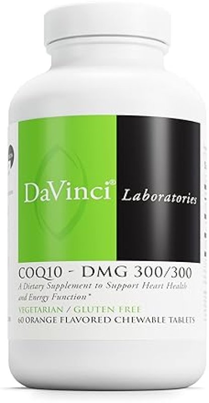 DAVINCI LABS COQ10 - DMG 300/300 CHEWABLE TABLETS - HEART HEALTH & ENERGY SUPPORT - COQ10 & VITAMIN E - VEGETARIAN - GLUTEN-FREE