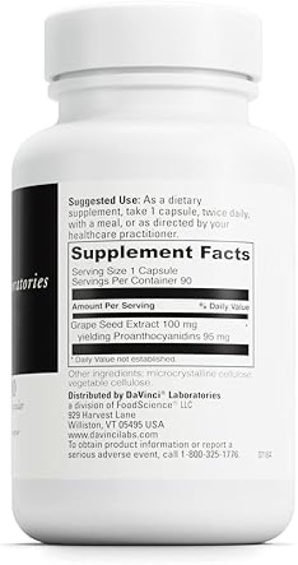 DAVINCI LABS GRAPE SEED-100 DIETARY SUPPLEMENT - IMMUNE SUPPORT & VASCULAR FUNCTION - 100MG EXTRACT - GLUTEN-FREE - 90 CAPSULES