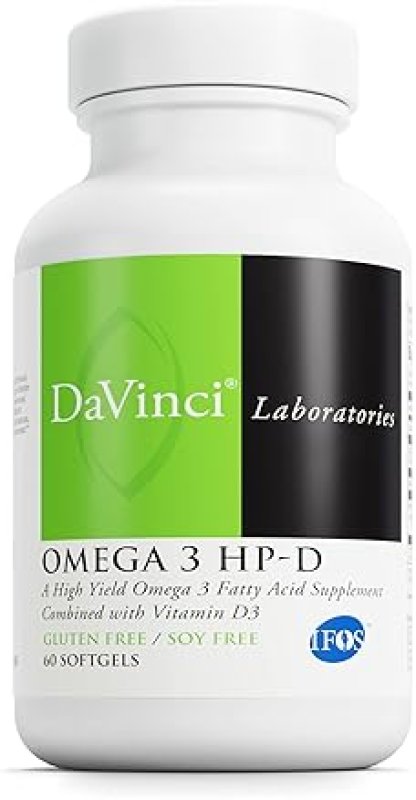 DAVINCI LABS OMEGA 3 HP-D DIETARY SUPPLEMENT FOR IMMUNE, JOINT, CARDIO & SKIN HEALTH - WITH VITAMIN D3 - GLUTEN-FREE - 60 SOFTGELS