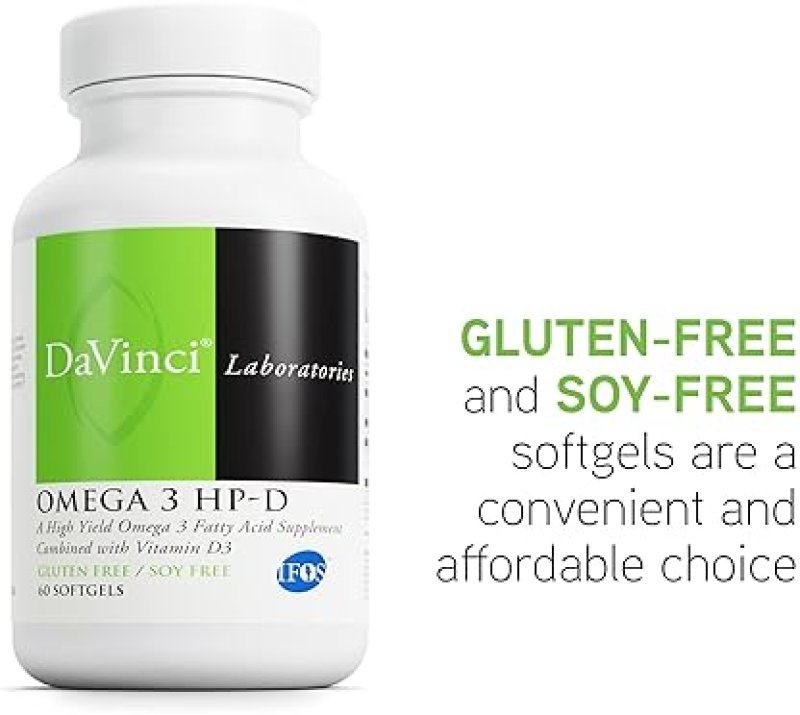 DAVINCI LABS OMEGA 3 HP-D DIETARY SUPPLEMENT FOR IMMUNE, JOINT, CARDIO & SKIN HEALTH - WITH VITAMIN D3 - GLUTEN-FREE - 60 SOFTGELS