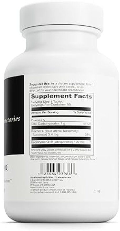DAVINCI LABS COQ10 CHEWMELT 100MG - SUPPORTS LIVER, BRAIN, HEART HEALTH - 60 CHEWABLE TABLETS