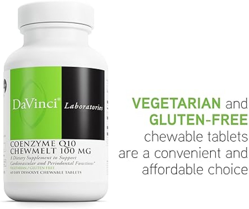 DAVINCI LABS COQ10 CHEWMELT 100MG - SUPPORTS LIVER, BRAIN, HEART HEALTH - 60 CHEWABLE TABLETS