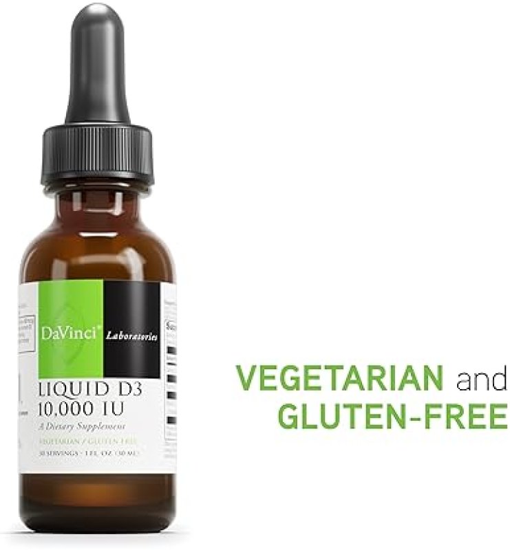 DAVINCI LABS LIQUID VITAMIN D3 10,000 IU - BONE, IMMUNE & HEART HEALTH - GLUTEN-FREE, VEGETARIAN - 1 FL OZ