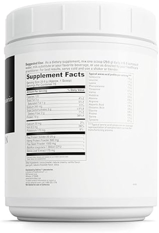 DAVINCI LABS VEGAN PROTEIN POWDER FOR MUSCLE REPAIR - PEA PROTEIN & FLAX SEED BLEND - CREAMY CHOCOLATE FLAVOR, 15 SERVINGS (477 G)