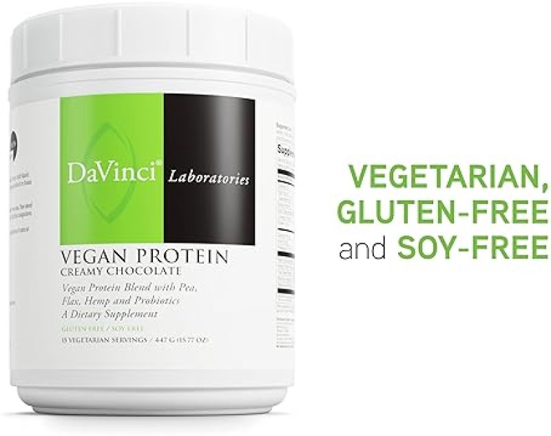 DAVINCI LABS VEGAN PROTEIN POWDER FOR MUSCLE REPAIR - PEA PROTEIN & FLAX SEED BLEND - CREAMY CHOCOLATE FLAVOR, 15 SERVINGS (477 G)