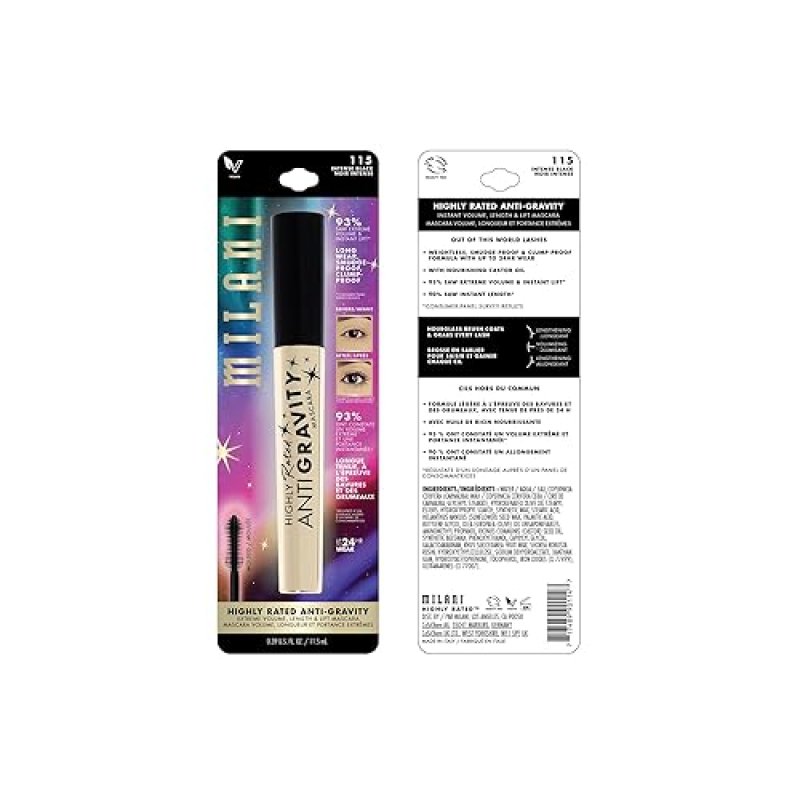 MILANI ANTI-GRAVITY BLACK MASCARA WITH CASTOR OIL - VOLUME & LENGTH