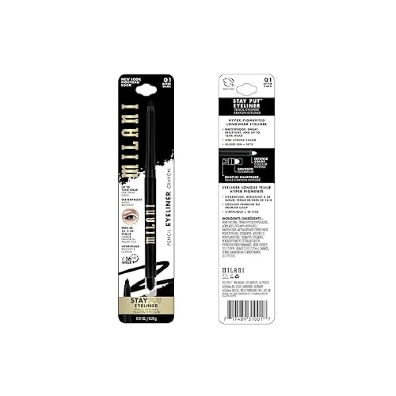 MILANI STAY PUT EYELINER - AFTER DARK, CRUELTY-FREE SELF-SHARPENING EYE PENCIL - HIGH PIGMENT SHADES FOR LONG WEAR