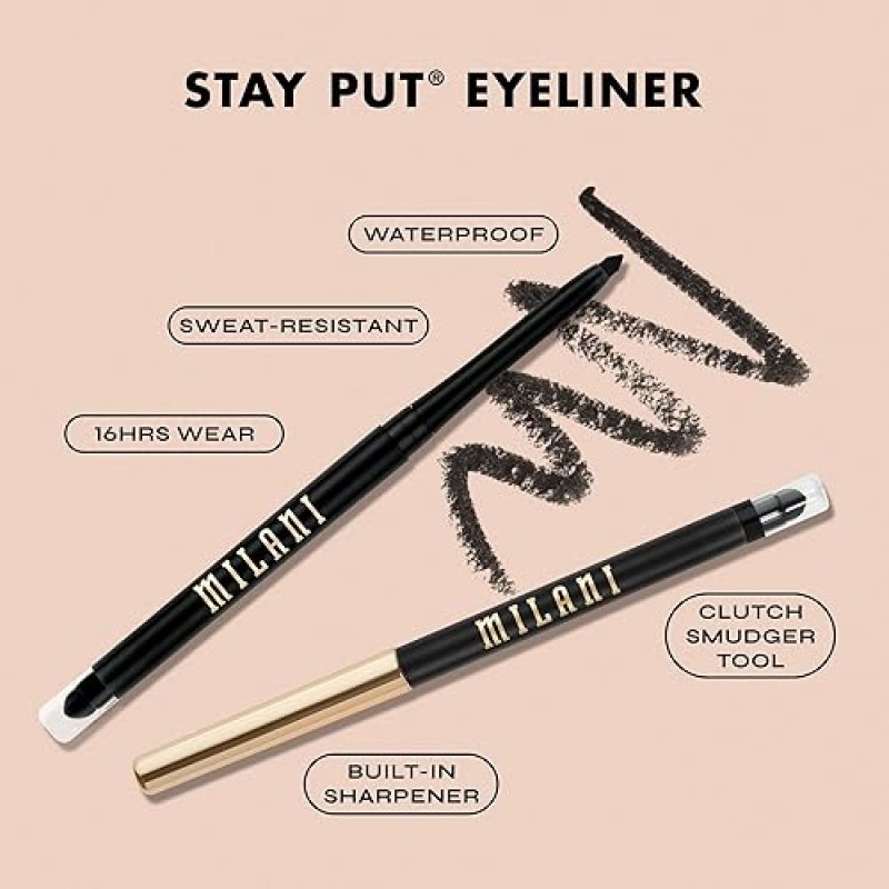 MILANI STAY PUT EYELINER - AFTER DARK, CRUELTY-FREE SELF-SHARPENING EYE PENCIL - HIGH PIGMENT SHADES FOR LONG WEAR
